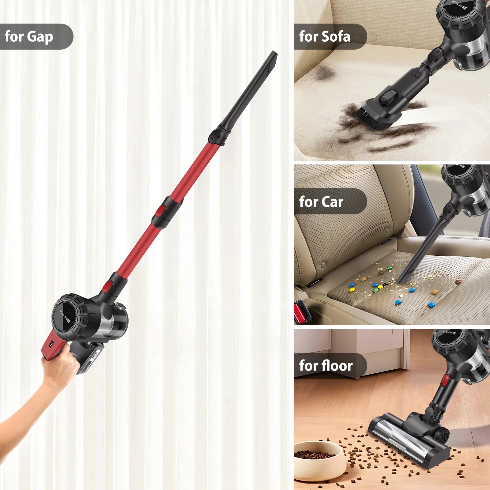 Cordless Stick Vacuum Cleaner,15000Pa Cordless Vacuum Cleaner 8 in 1,Handheld Stick Vacuum with LED Light,3000Mah Battery