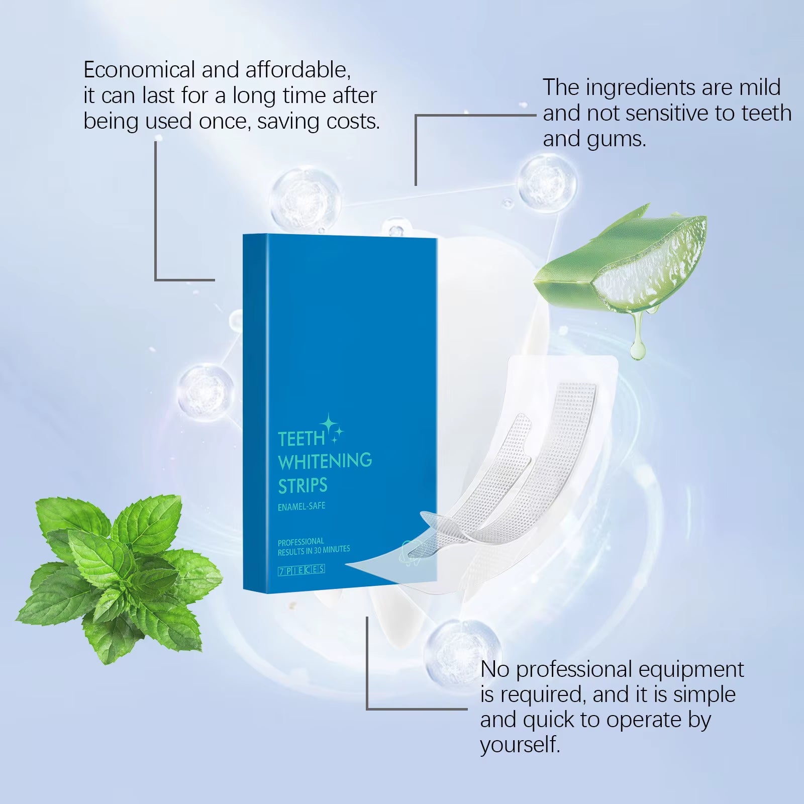 Teeth Whitening Strips,7 Strips Whitening Strips Deep Stain Removal, Teeth Whitening No Harm to Tooth Enamel, Non-Slip Dry Strip