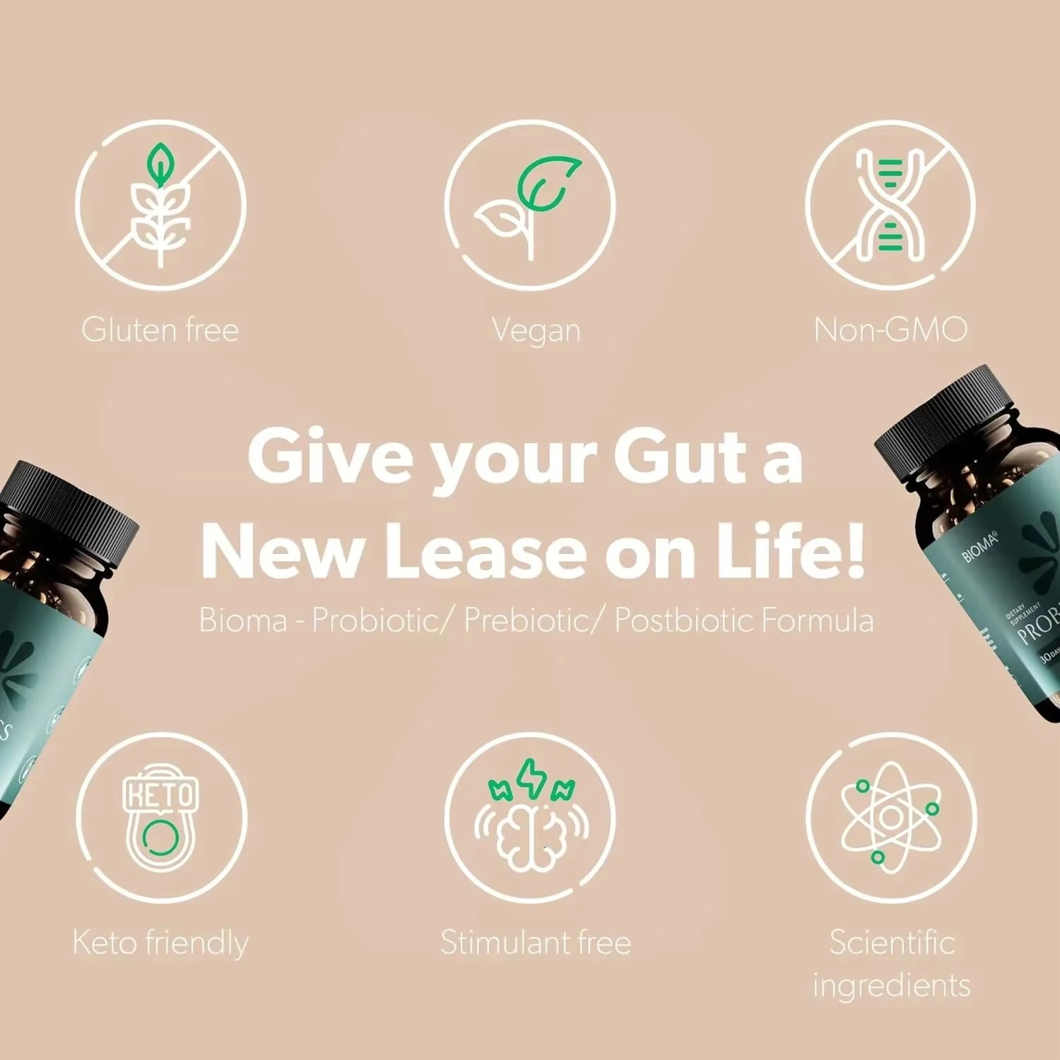 Probiotic, Prebiotic & Postbiotic Supplement for Digestive Balance - Digestion Support Supplement - Vegan, Gluten-Free