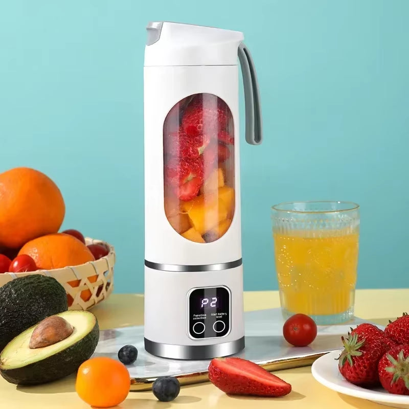 450Ml Portable Fruit Juicer with 8 Blade Home USB Rechargeable Large Capacity with Digital Display Juice Maker Machine