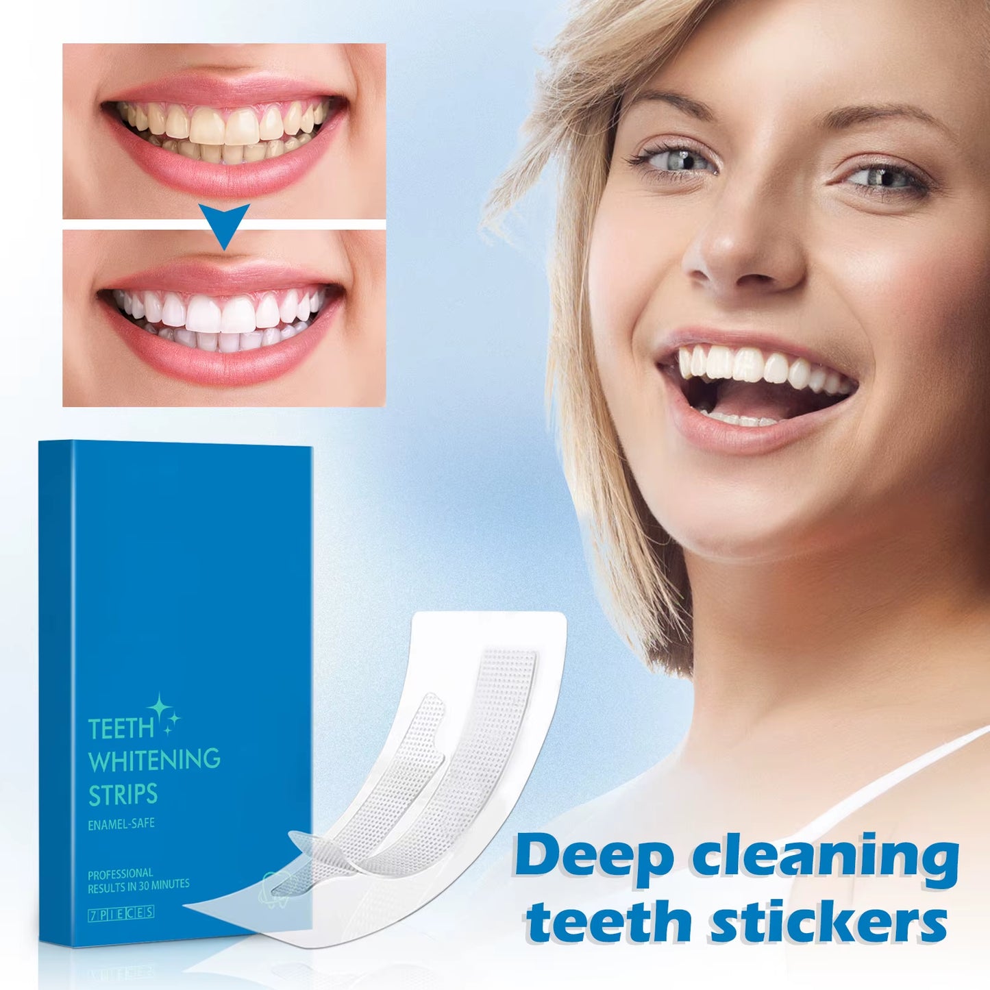 Teeth Whitening Strips,7 Strips Whitening Strips Deep Stain Removal, Teeth Whitening No Harm to Tooth Enamel, Non-Slip Dry Strip