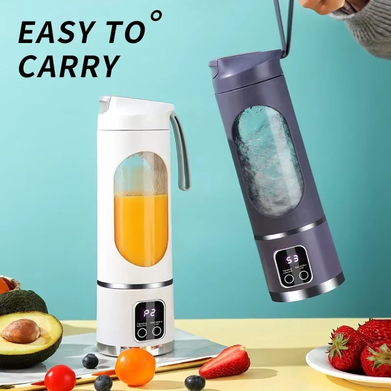 450Ml Portable Fruit Juicer with 8 Blade Home USB Rechargeable Large Capacity with Digital Display Juice Maker Machine