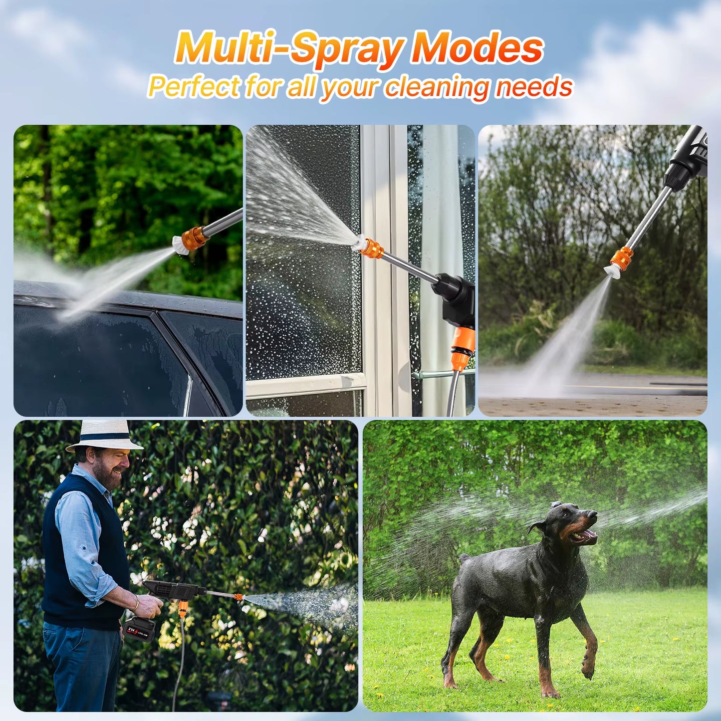 Cordless Pressure Washer,3-In-1 Nozzle Handheld Cordless Power Pressure Washer, Portable Cordless Power Cleaning Tool with 435PS