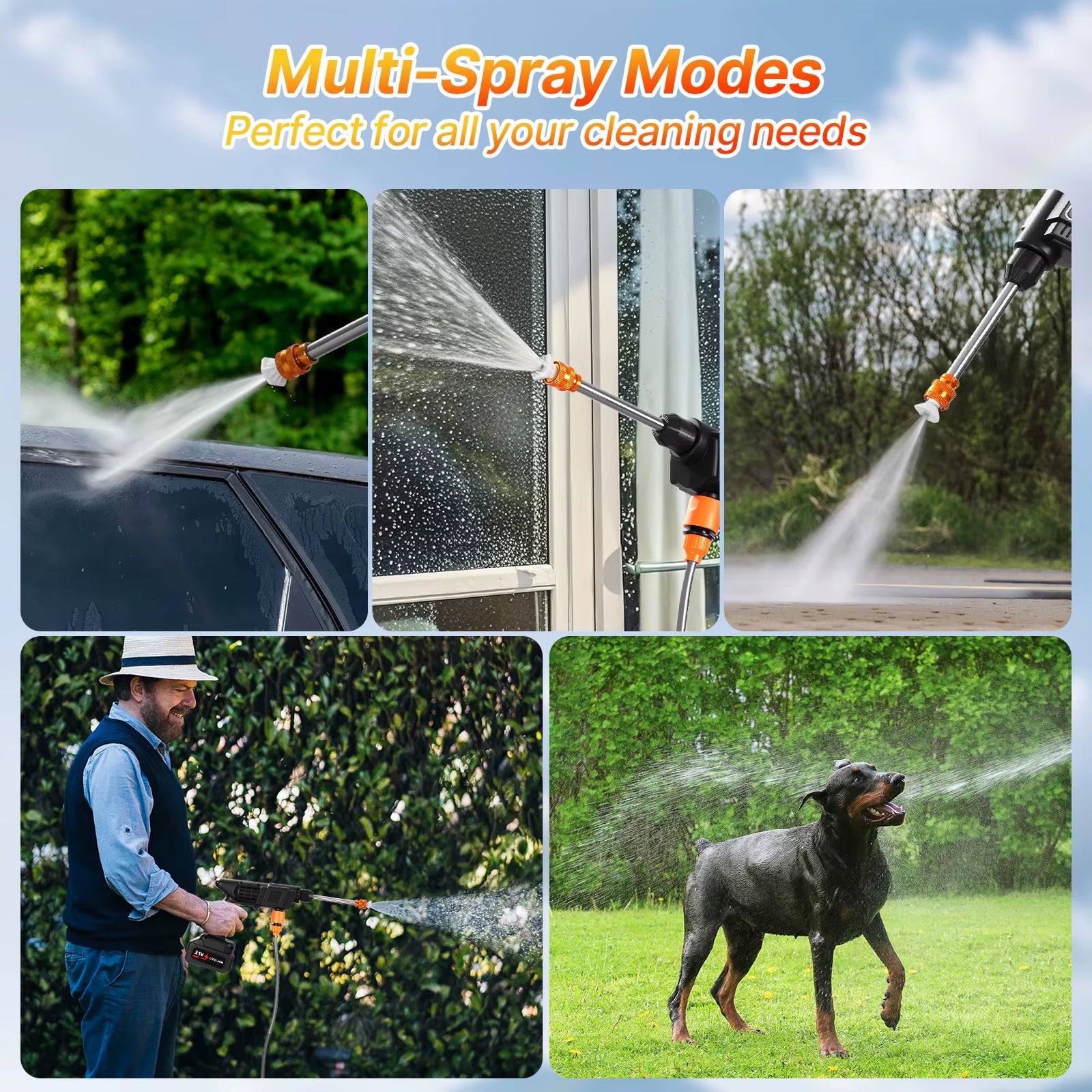 Cordless Pressure Washer,3-In-1 Nozzle Handheld Cordless Power Pressure Washer, Portable Cordless Power Cleaning Tool with 435PS