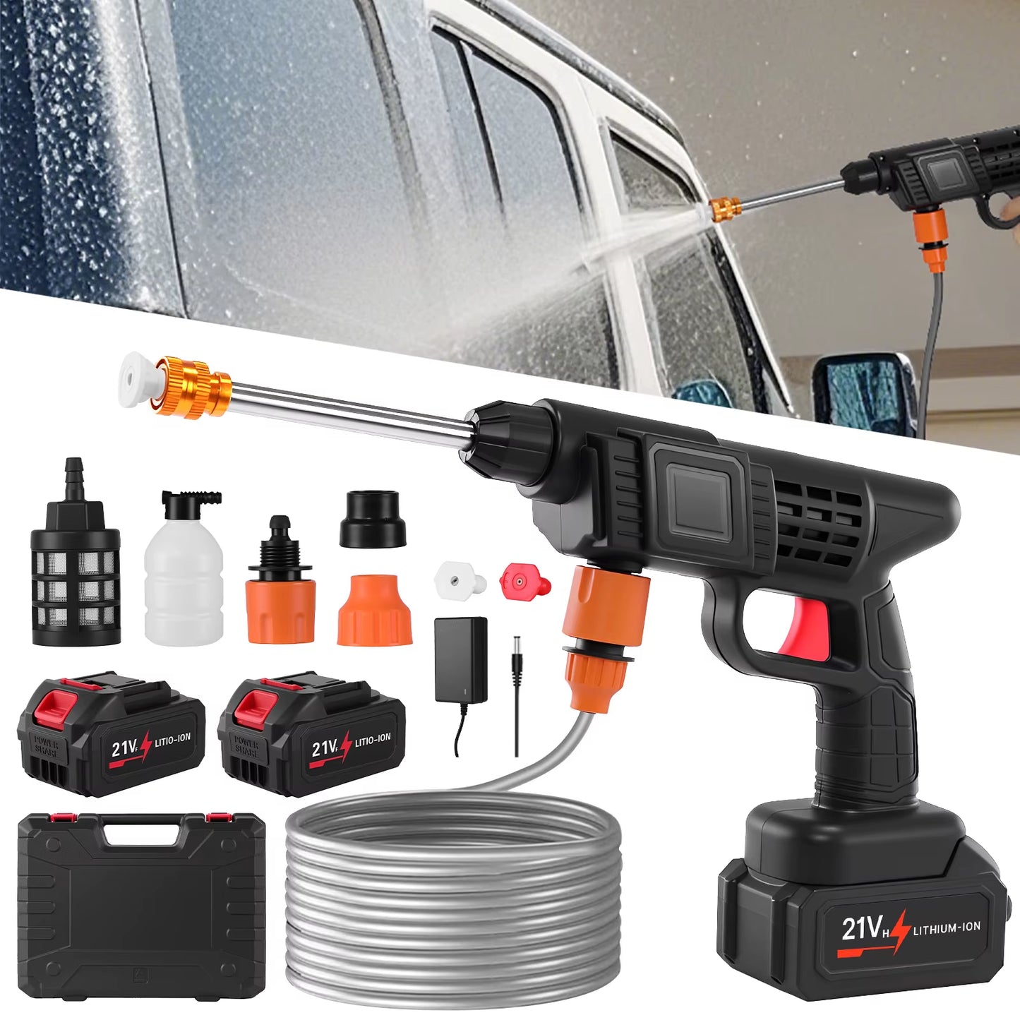 Cordless Pressure Washer,3-In-1 Nozzle Handheld Cordless Power Pressure Washer, Portable Cordless Power Cleaning Tool with 435PS