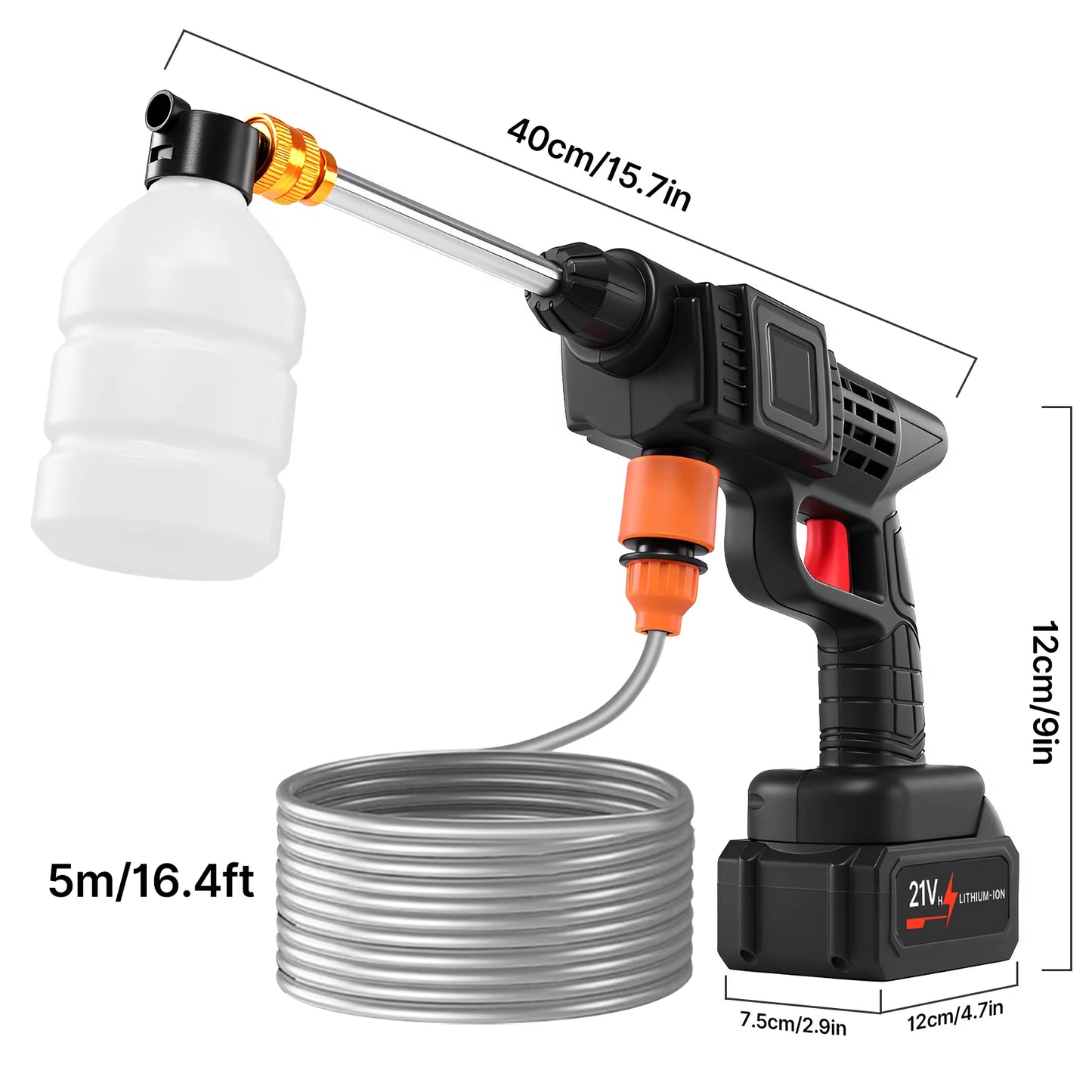 Cordless Pressure Washer，3-In-1 Nozzle Handheld Cordless Power Pressure Washer, Portable Cordless Power Cleaning Tool with 435PS