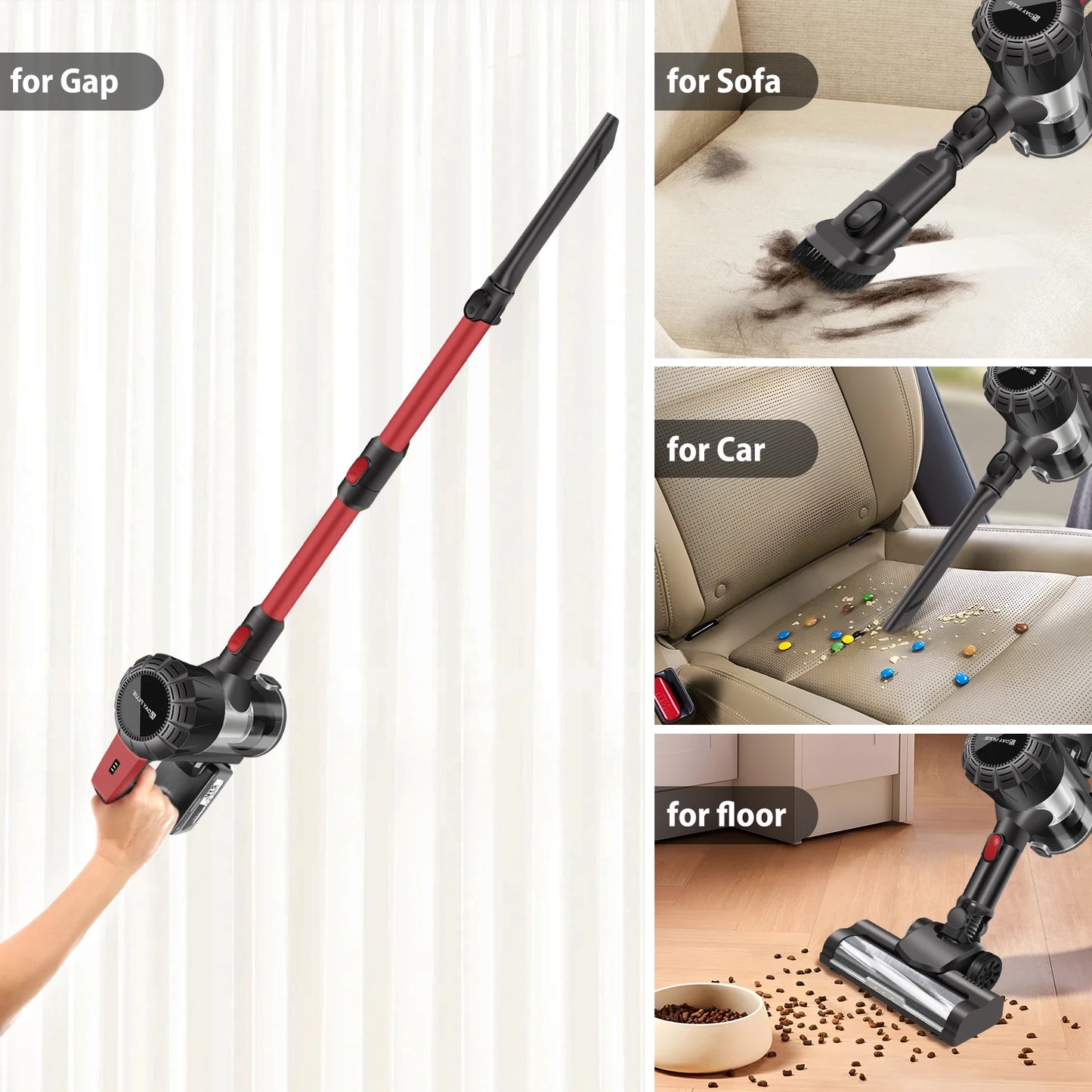 Cordless Stick Vacuum Cleaner,15000Pa Cordless Vacuum Cleaner 8 in 1,Handheld Stick Vacuum with LED Light,3000Mah Battery