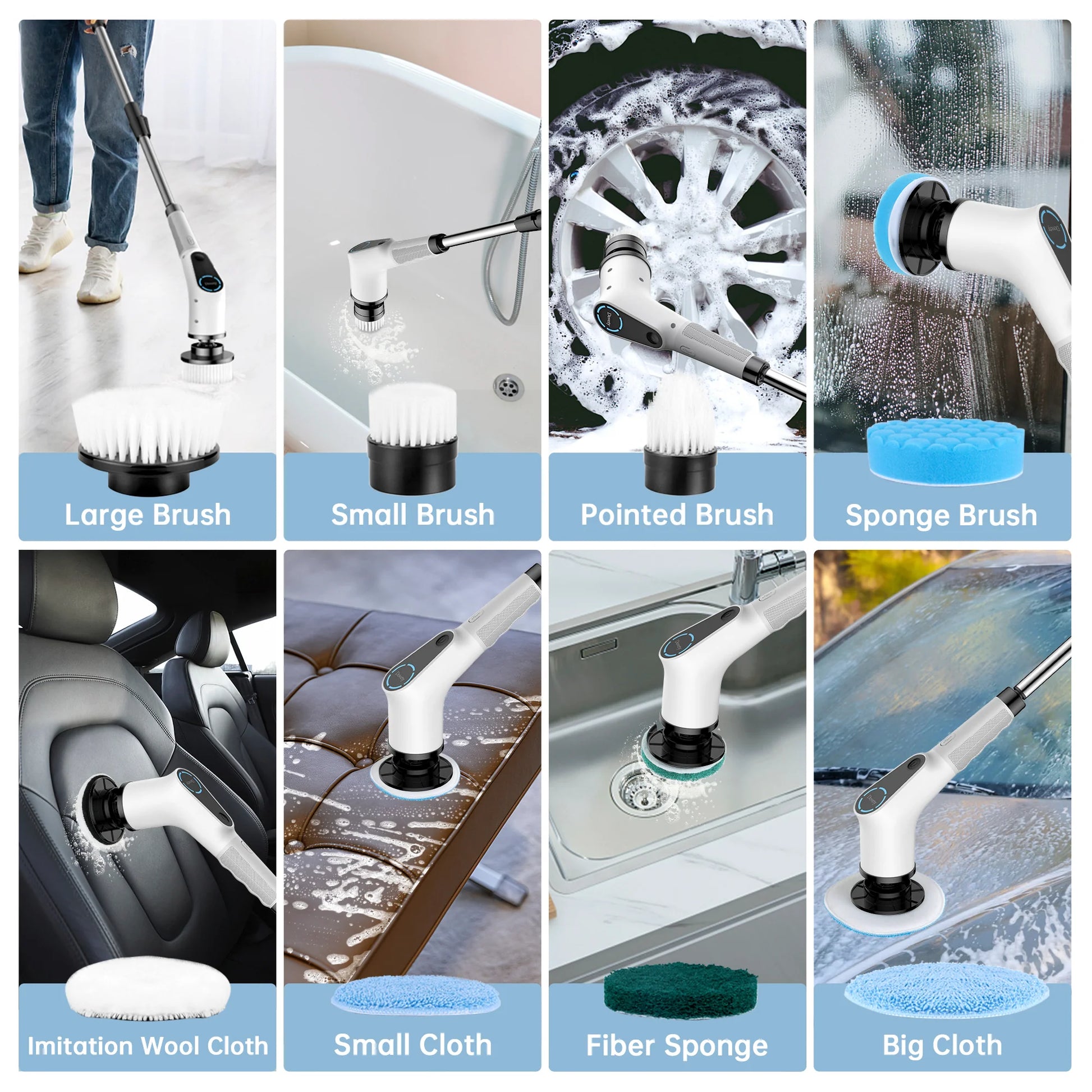 All-In-One Electric Spin Scrubber – 9-In-1 Cordless Power Scrubber with 8 Brush Heads & Extendable Handle