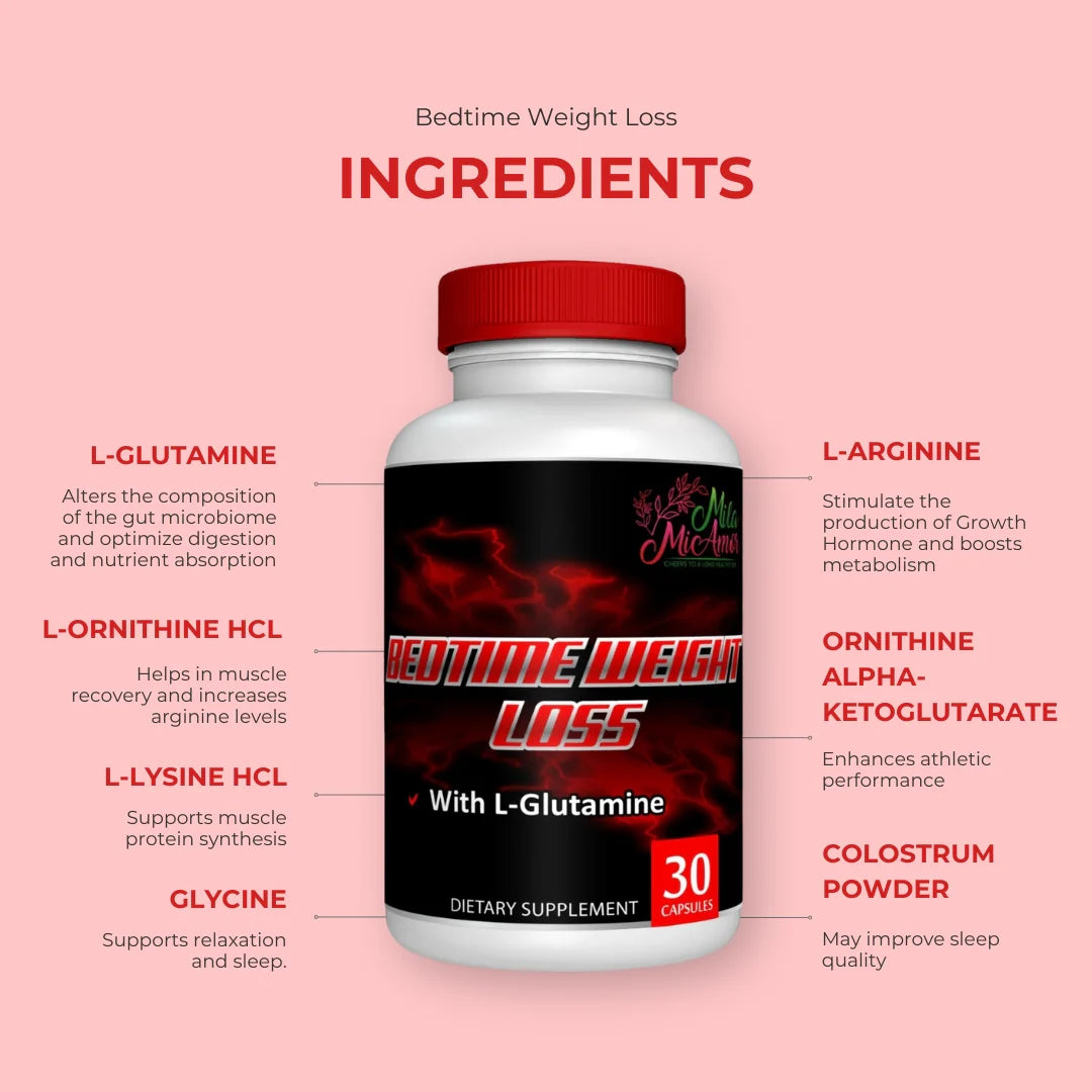 Bedtime Weight Loss | Caffeine Free | Weight Loss Support with L-Glutamine | Gut Health Support | Burn Fat | 30 Capsules