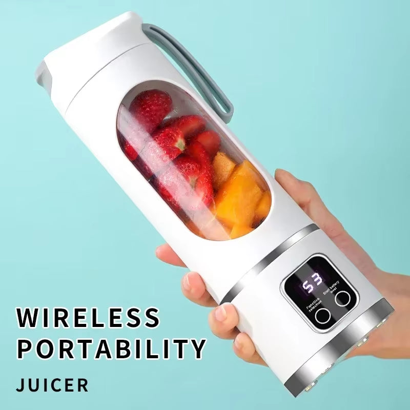 450Ml Portable Fruit Juicer with 8 Blade Home USB Rechargeable Large Capacity with Digital Display Juice Maker Machine