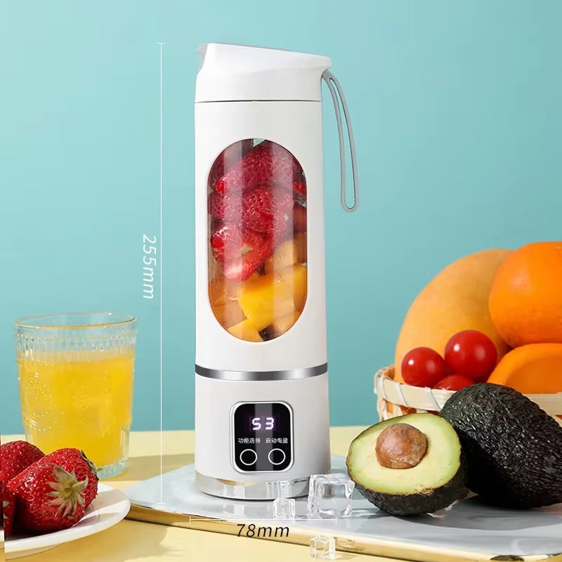 450Ml Portable Fruit Juicer with 8 Blade Home USB Rechargeable Large Capacity with Digital Display Juice Maker Machine