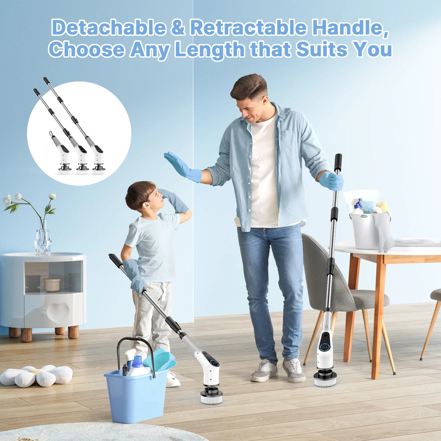 All-In-One Electric Spin Scrubber – 9-In-1 Cordless Power Scrubber with 8 Brush Heads & Extendable Handle